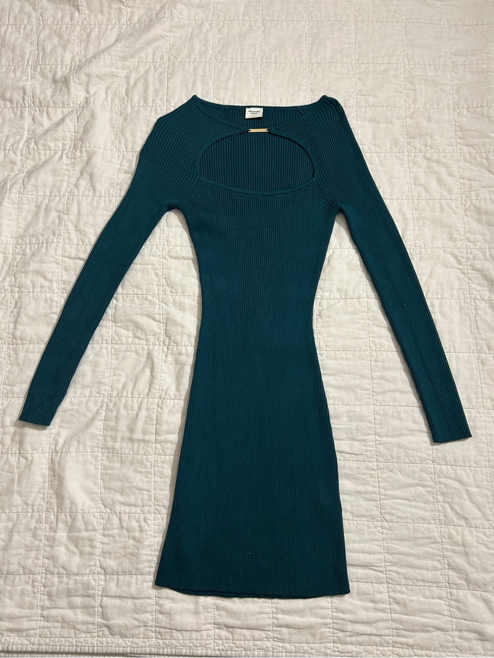 Abercrombie & Fitch Teal Long Sleeve Ribbed Cutout Dress